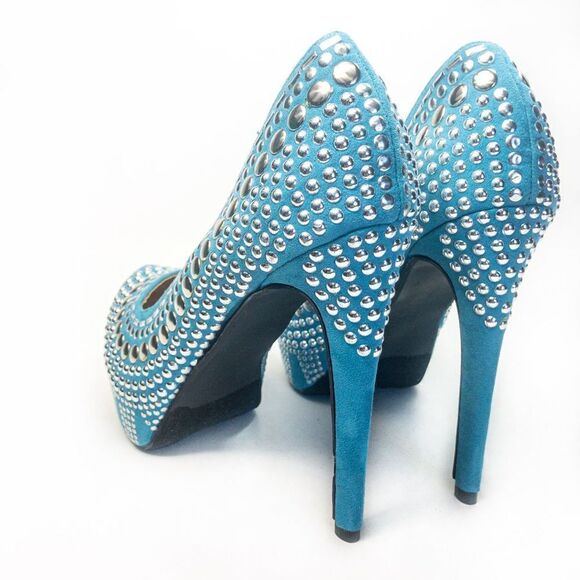 Two Lips Studlee Blue Studded Platform Heels Sz 6.5M - Picture 5 of 10